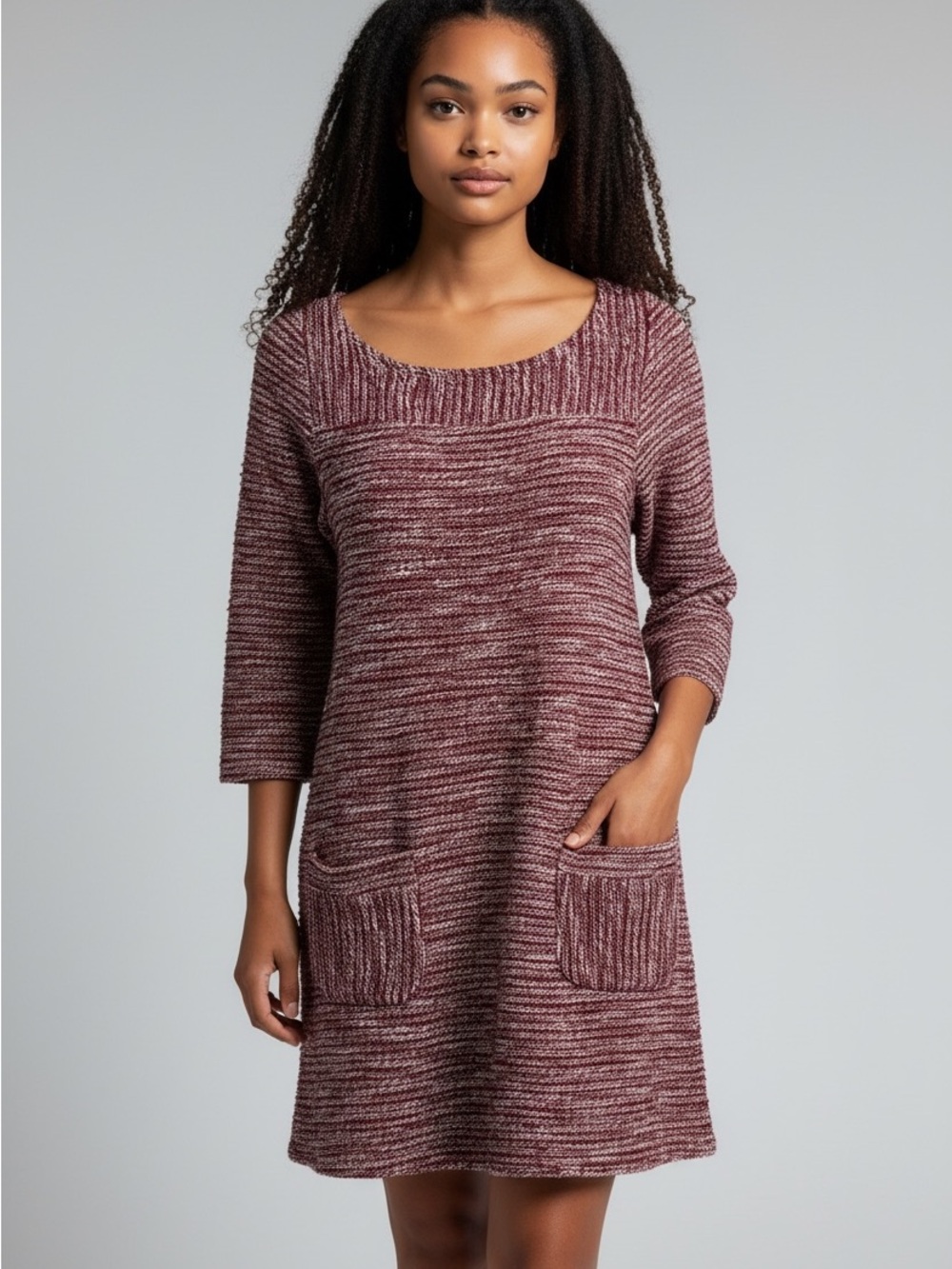 Papillon Blanc Marled Wine Scoop-Neck Knit Tunic Dress 100% Cotton Knit